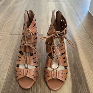 Leather lace-up cut out heels